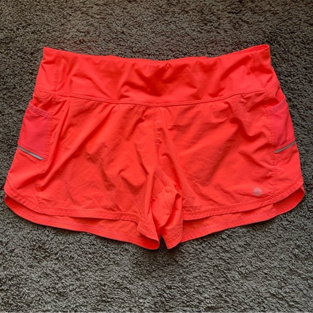 Athleta Ready Set Go Bright Orange/ Coral Fully Lined Running Shorts Large